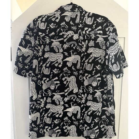 Level Ten Short Sleeve Button Down Shirt Black White Asian Tiger Dragon Size L - Picture 2 of 5